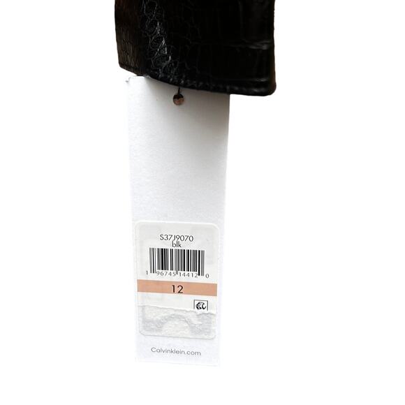 Calvin Klein Faux Leather Trucker Jacket 12 Black NWT Croc Coat Button Crop - Picture 6 of 9